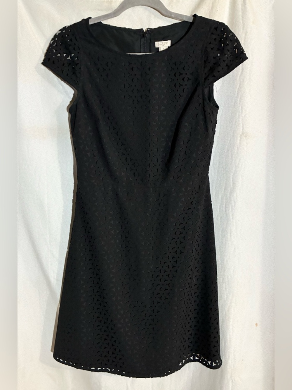 J Crew Floral Lazer Cut Out Dress Sz 4 Black Lined Cap Slv Party Office sexy